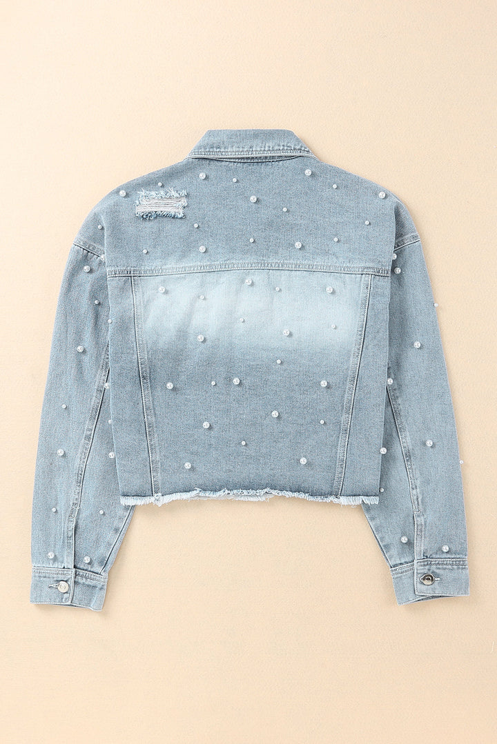 Stilla | Perle Trim Knappeluk Denim Jakke