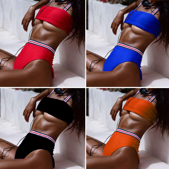 Dame todelt bikini sæt med høj talje og sporty detaljer Stilla
