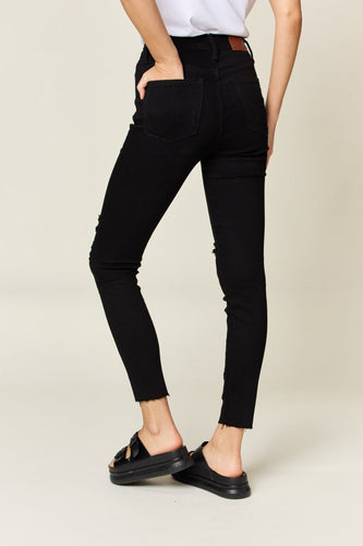 Stilla | Blå Full Size Distressed Tummy Control High Waist Skinny Jeans