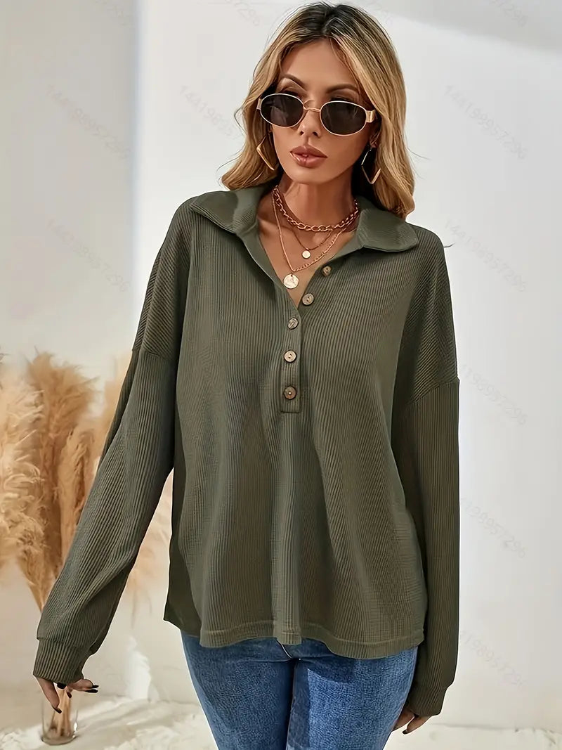 Stilla | Ribbede Bluse Med Knapliste
