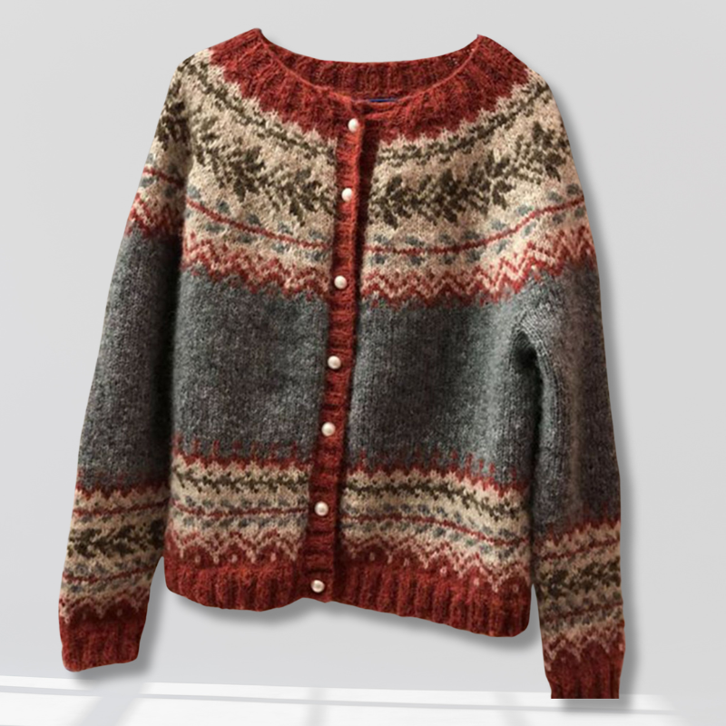 Stilla | Pullover Jacquard I Ethnisk Stil Med Unik Knaphulsliste