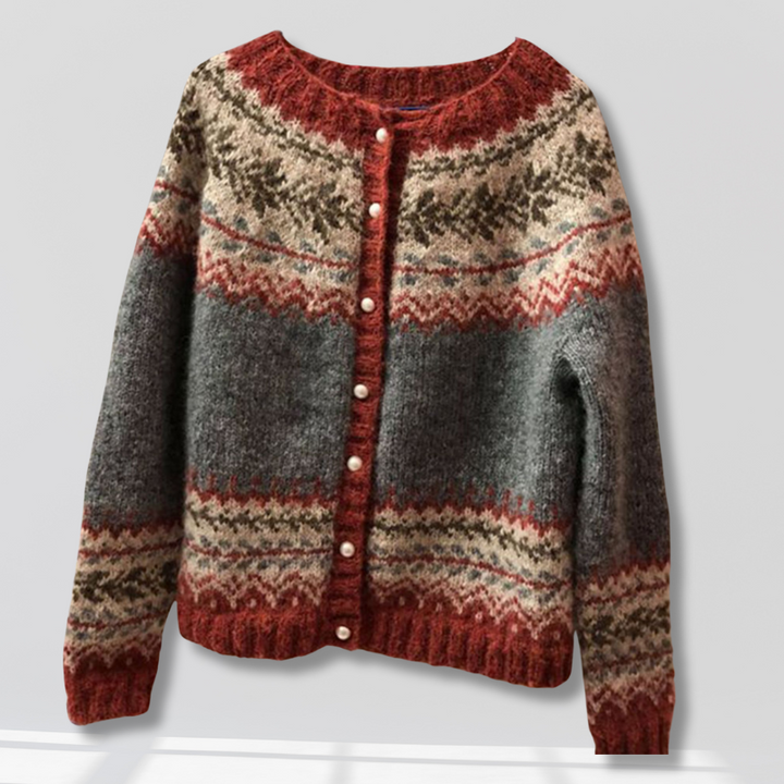 Stilla | Pullover Jacquard I Ethnisk Stil Med Unik Knaphulsliste