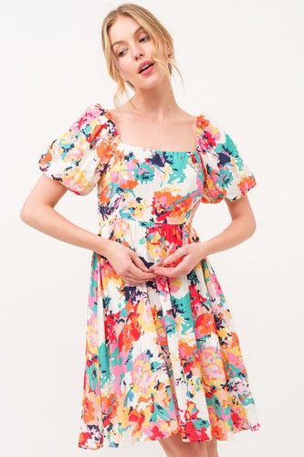 Stilla | The Why Square Neck Puff Sleeve Floral Dress