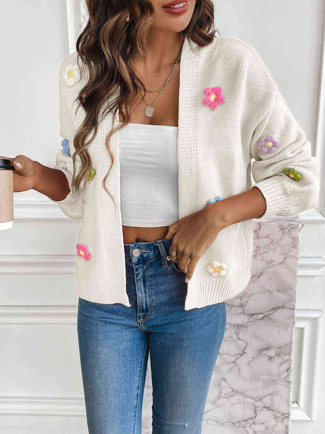 Stilla | Læder Cardigan Med Blomstermønster