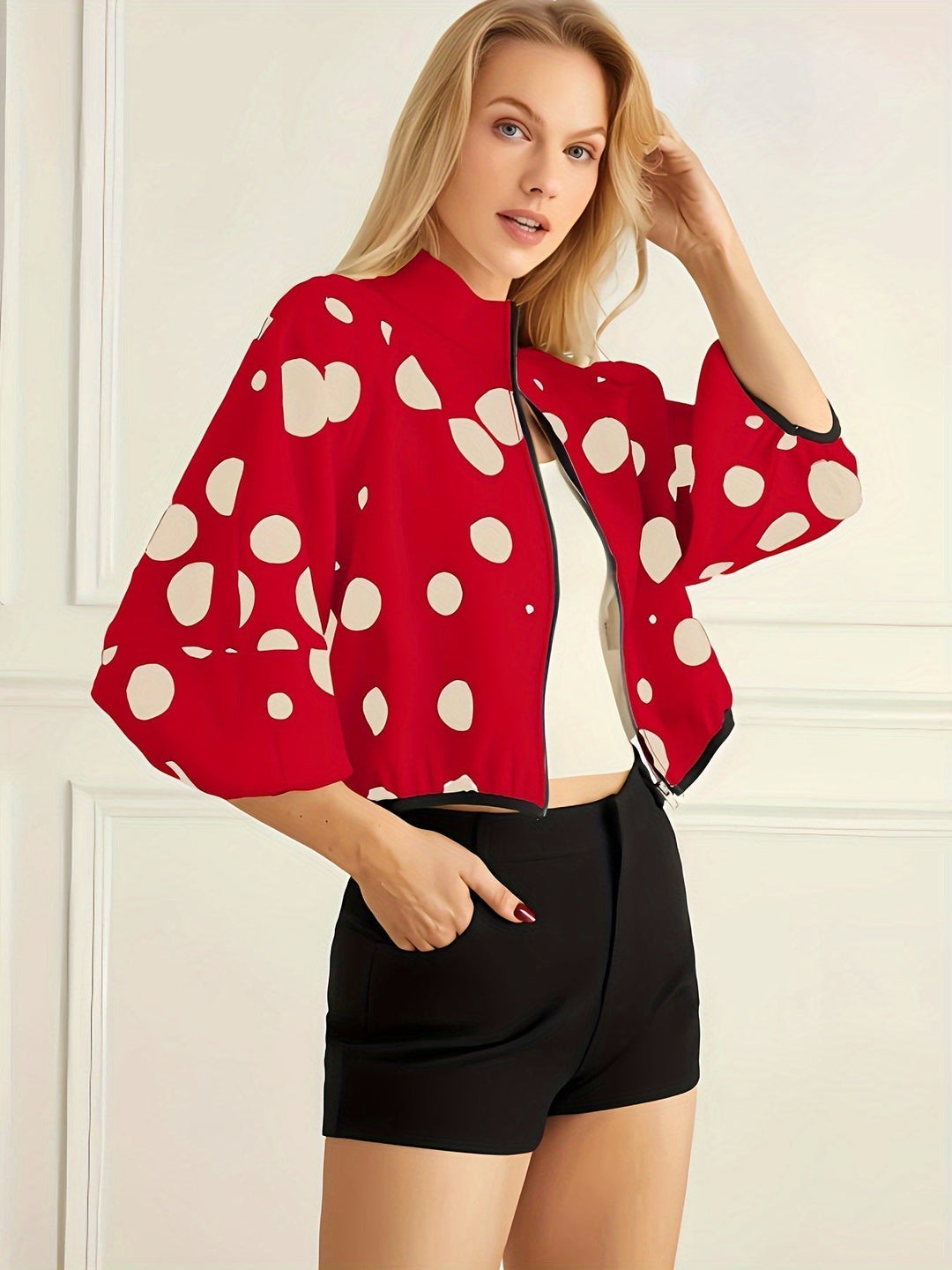 Stilla | Jakke Med Lynlås Og Prikkeprint