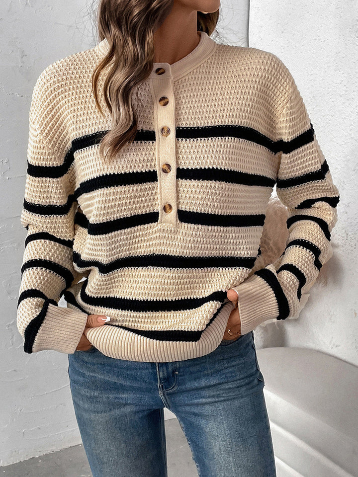 Stilla | Pull Perfee Stribet Med Lange Ærmer og Halve Knapper