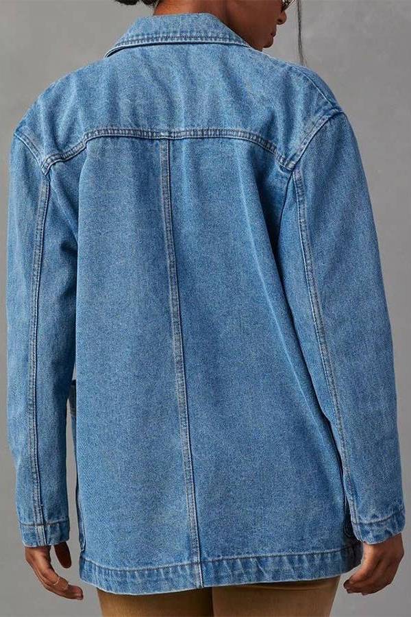 Stilla | Jeansblazer med indskåret revers og knaplukning foran