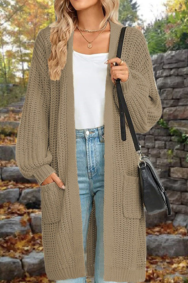 Stilla | Længde Løs Oversized Dobbelt Lomme Cardigan Sweater Jakke