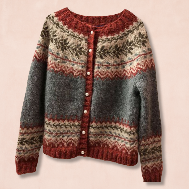 Stilla | Pullover Jacquard I Ethnisk Stil Med Unik Knaphulsliste