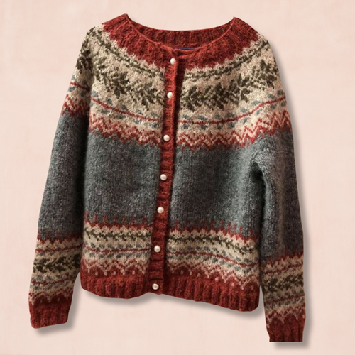 Stilla | Pullover Jacquard I Ethnisk Stil Med Unik Knaphulsliste