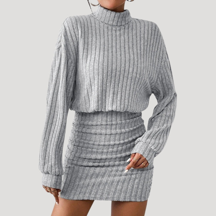 Stilla | Kvinders Ribbet Strikket Turtleneck Mini Kjole