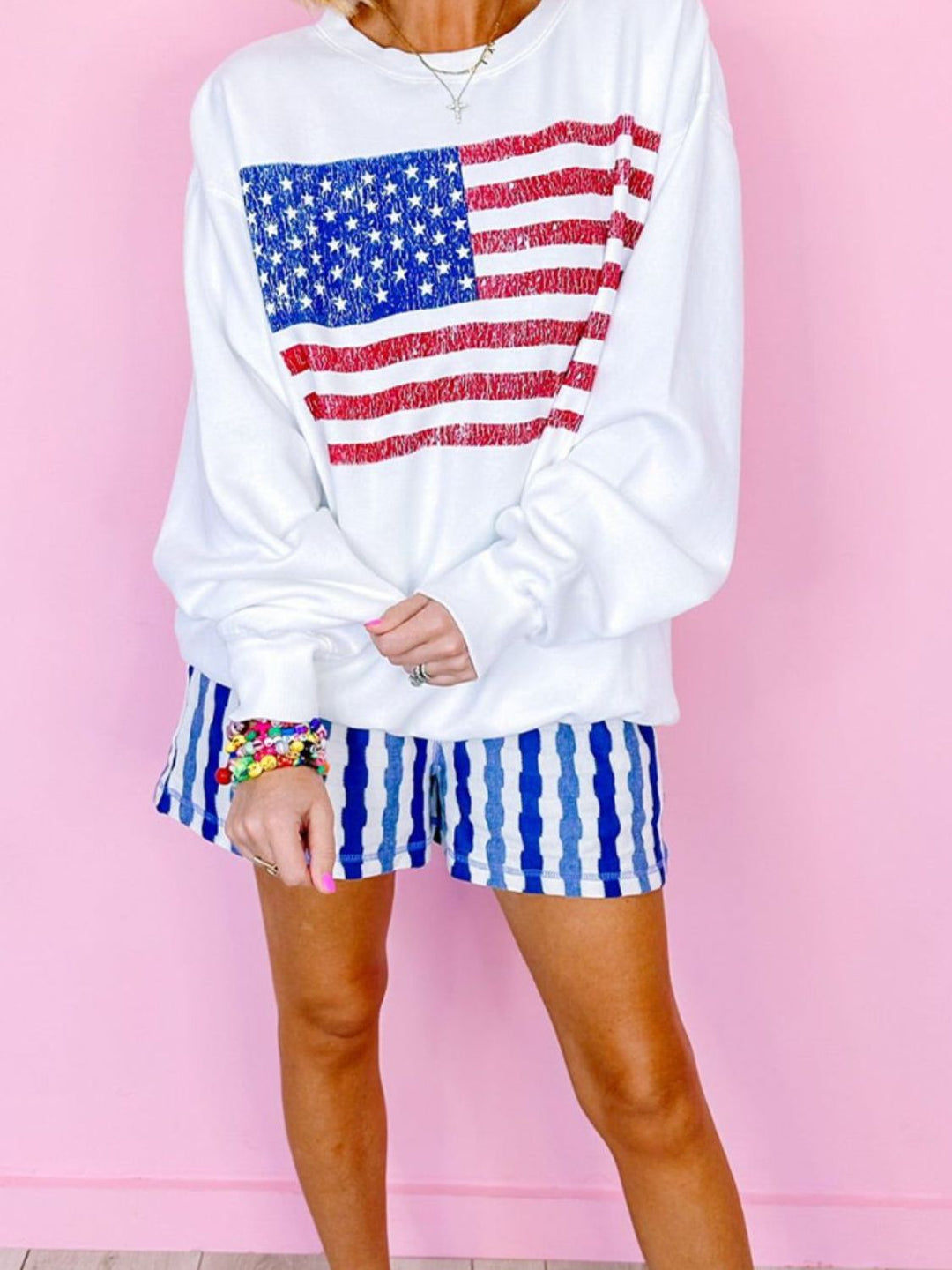 Stilla | Sweatjakke Rundhalset med Lange Ærmer og Amerikansk Flag