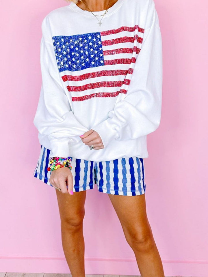 Stilla | Sweatjakke Rundhalset med Lange Ærmer og Amerikansk Flag