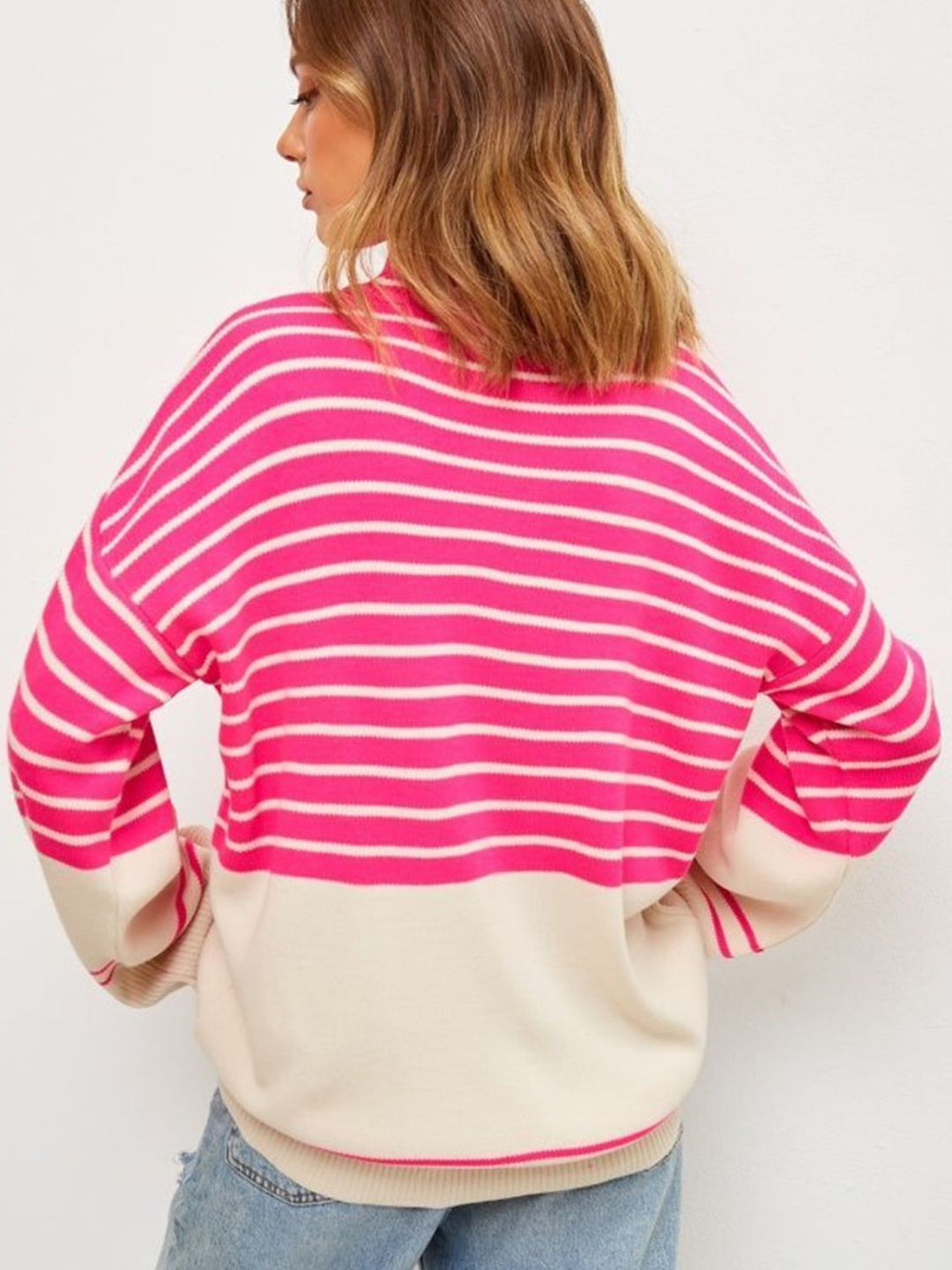 Stilla | Stribet Pullover Med Lange Ærmer og Ståkrave