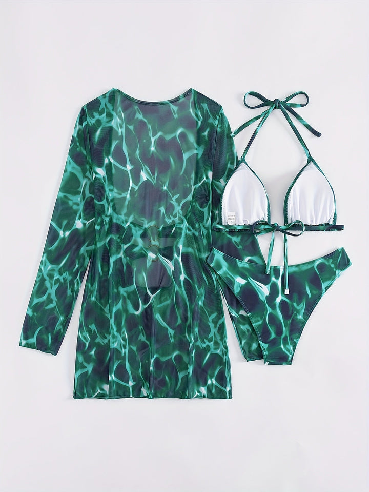 Stilla | Sommer Bikini Sæt Trekantet Top Og Tie Dye Trykt T-Shirt Til Stranden Og Ferie