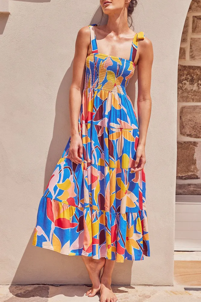 Stilla | Trendy Boho Print Kjole Med Fine Stropper