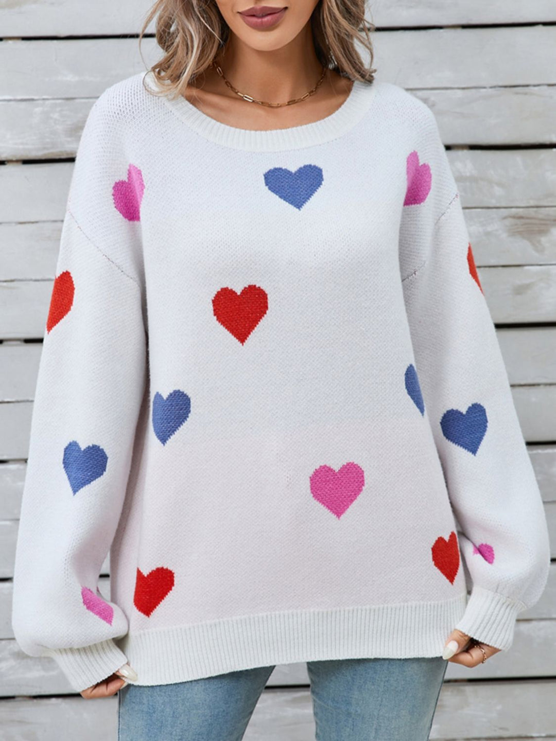 Stilla | Hjerteformet Rundhalset Sweater Med Lange Ærmer