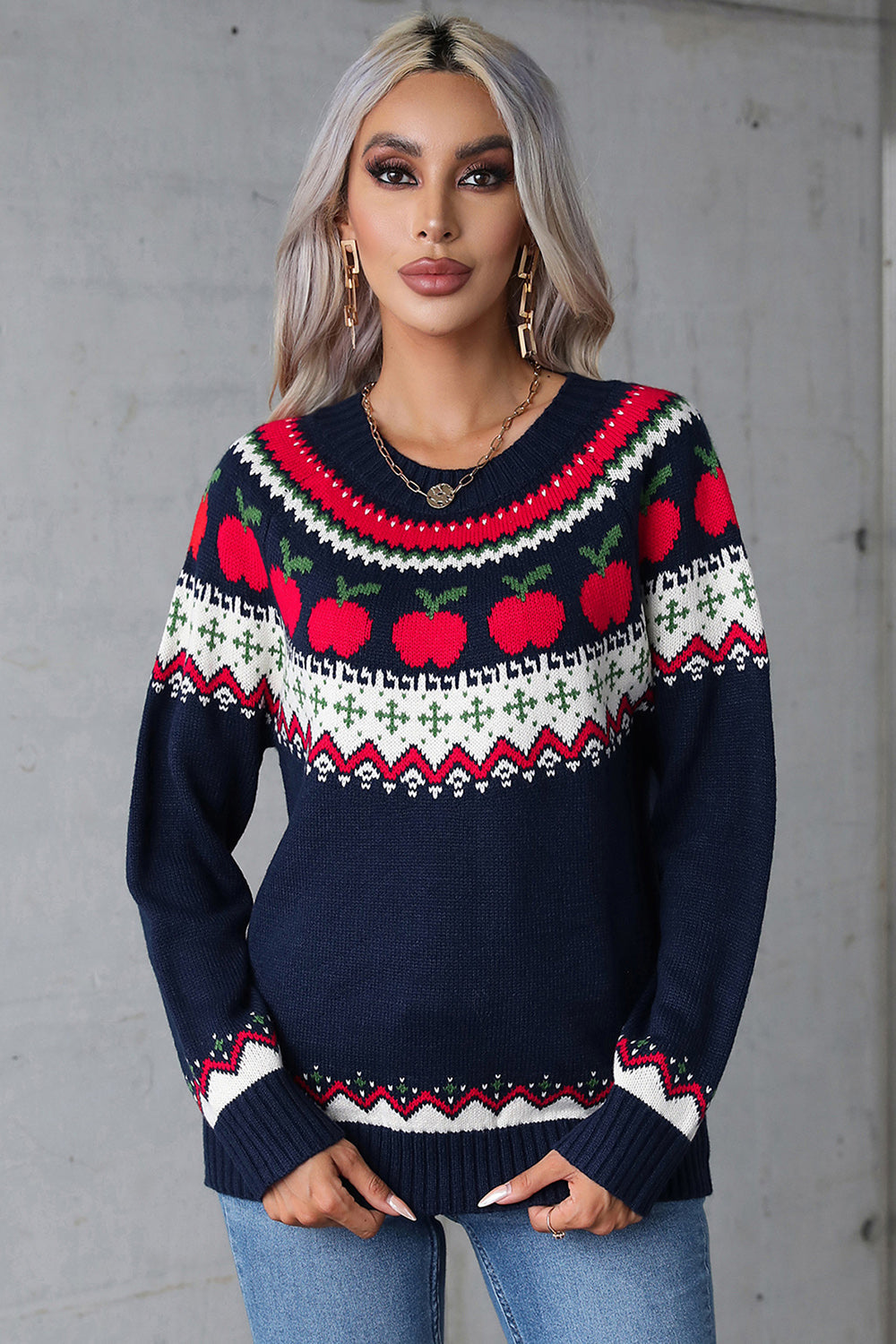 Stilla | Grafisk Sweater Med Lange Ærmer og Rund Halsudskæring