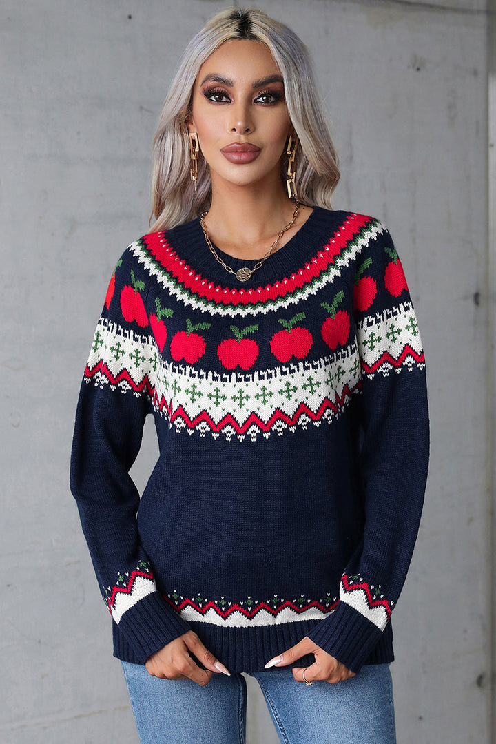 Stilla | Grafisk Sweater Med Lange Ærmer og Rund Halsudskæring