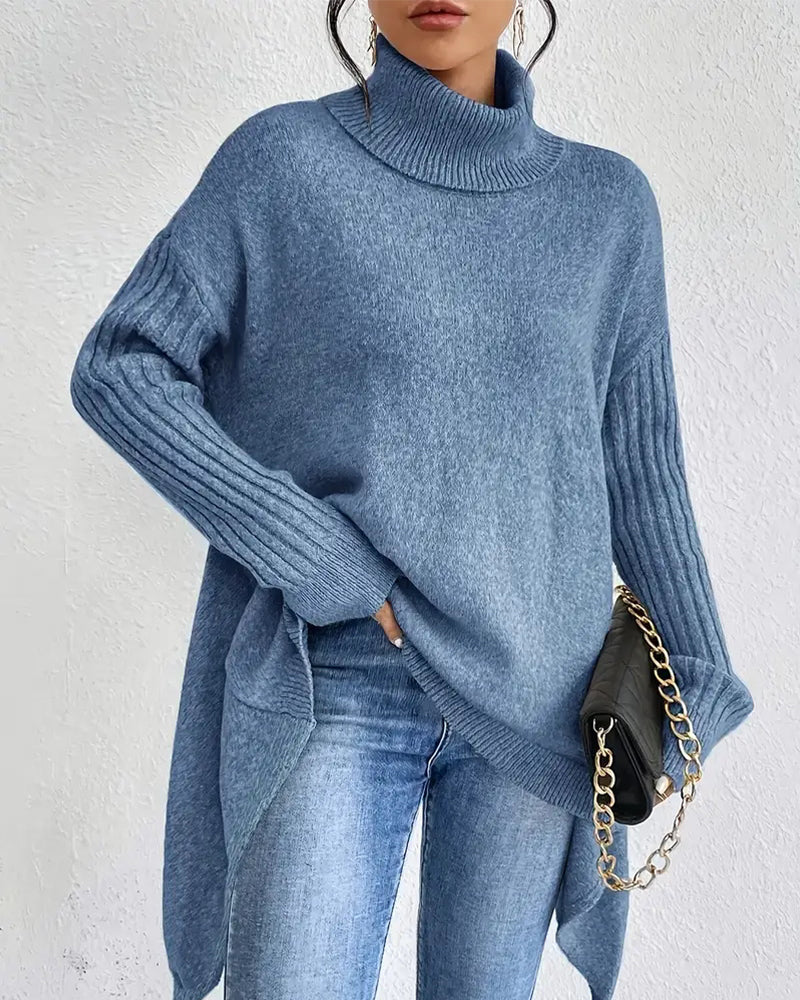 Stilla | Pullover med Høj Krave og Asymmetrisk Snit