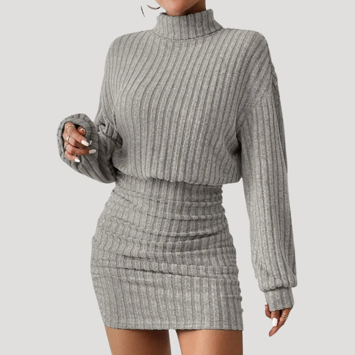 Stilla | Kvinders Ribbet Strikket Turtleneck Mini Kjole
