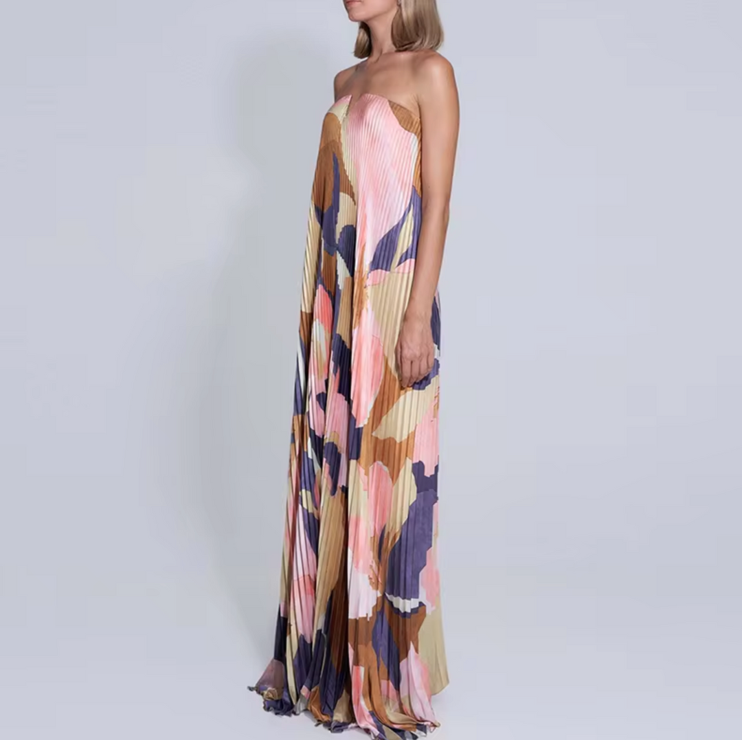 Stilla | Lange Bandeau Blomster Mønster Og Folder Kjole