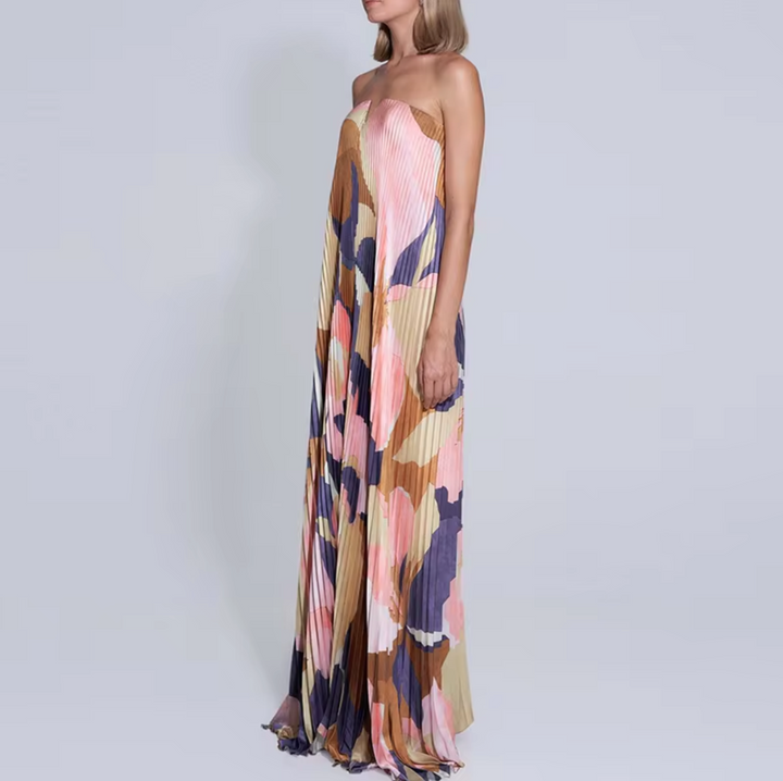 Stilla | Lange Bandeau Blomster Mønster Og Folder Kjole