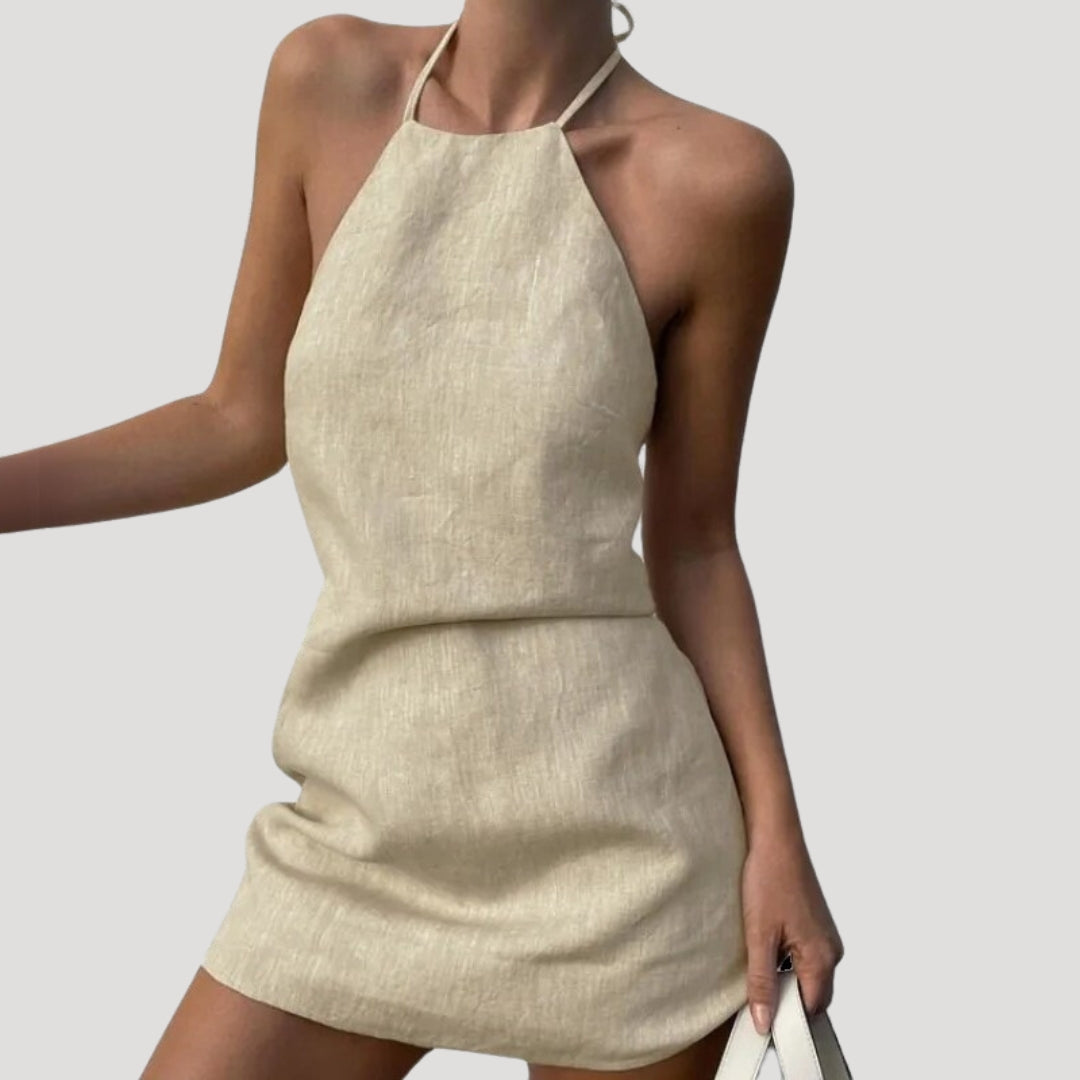 Stilla | Kvinders Linned Halterneck Mini Sommerkjole