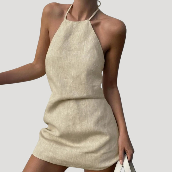 Stilla | Kvinders Linned Halterneck Mini Sommerkjole