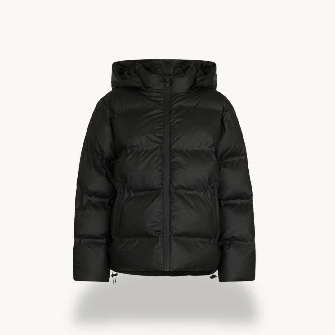 Stilla | Damer Sort Hætte Puffy Jakke Vinter Polyester Jakke