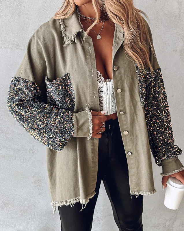 Stilla | Trendy Patchworkjakke Med Pailletter