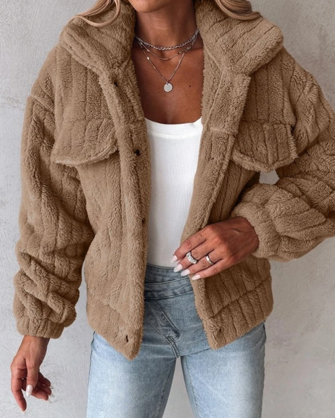 Stilla | Teddy Jakke Store størrelser Pasform Blød tekstur Knapper Casual stil
