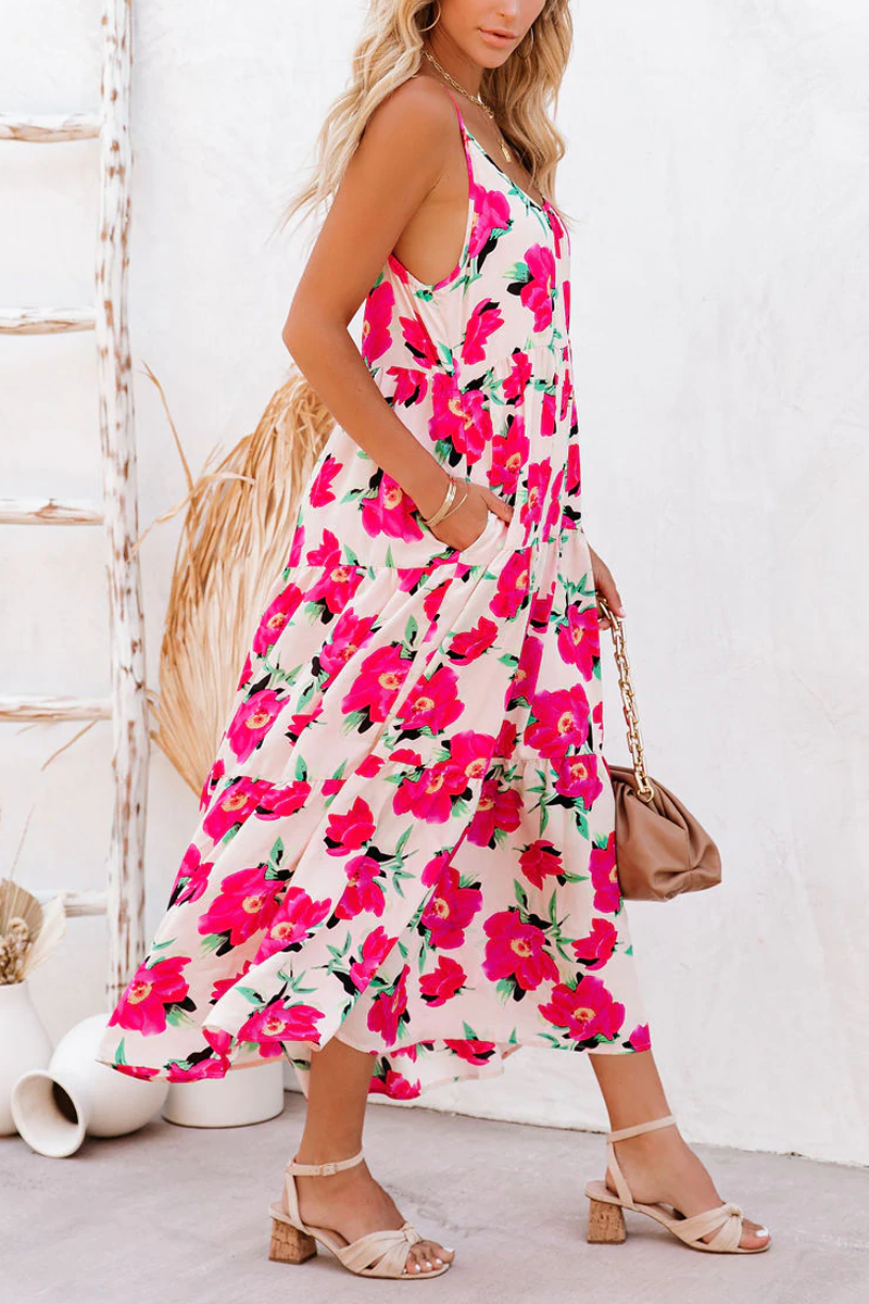Stilla | Koa Pocketed Floral Tiered Midi Kjole