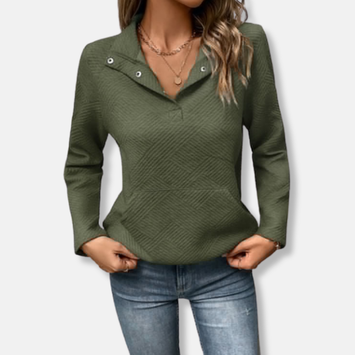 Stilla | Bomuld Quiltet Sweatshirt Løs Pasform med Kravepullover