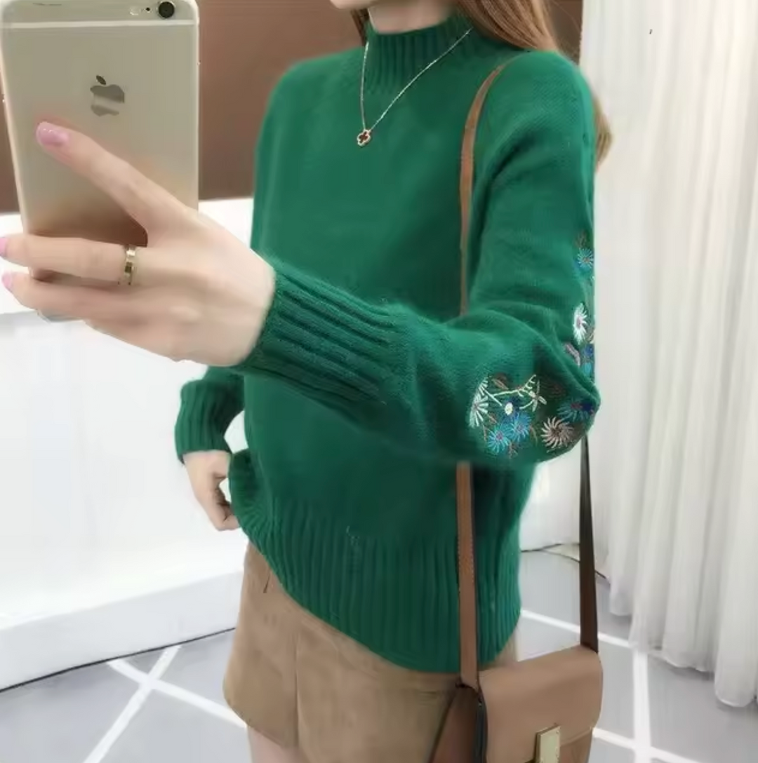 Stilla | Pullover i strik med blomstermønster