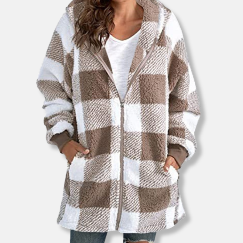 Stilla | Hættepullover Plus Size Pasform Rute-mønster Blødt strikmateriale Fuldt lynlås