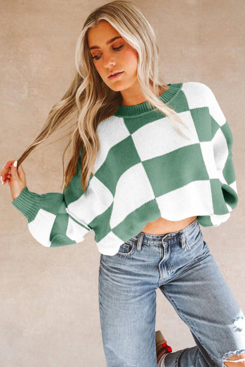 Stilla | Tchecked Rundhals Strikpullover Ideel til vinteren