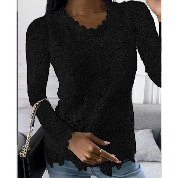 Stilla | Elegant Langærmet O Hals Blomsterprint Blonde Bluse