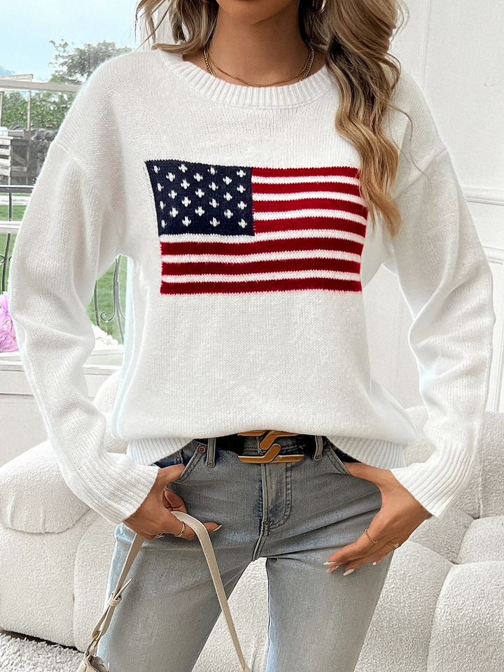 Stilla | Løs Pullover Med Amerikansk Flagermønster Pullover Til Damer