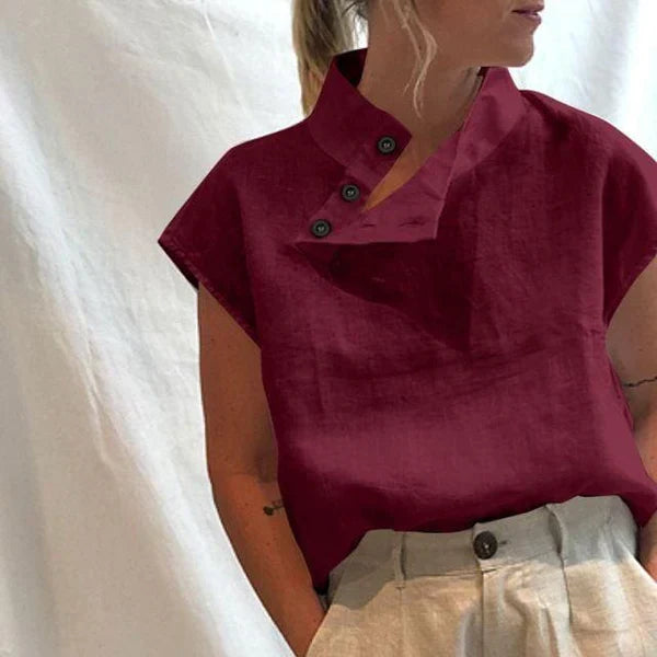 Stilla | Elegant Kortærmet Bluse Af Bomuld Og Linned