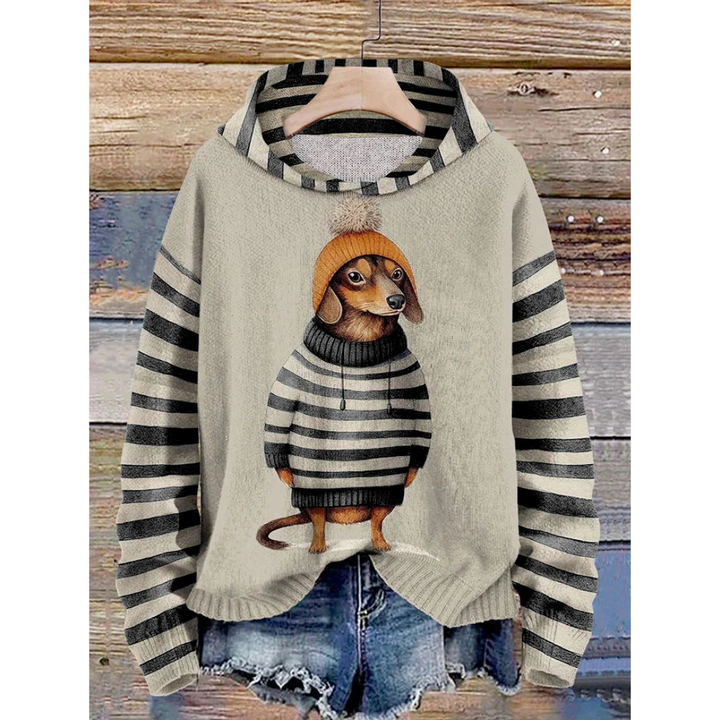 Stilla | Dame Relaxed Fit Fleece Følelse Hund Tryk Stribede Ærmer