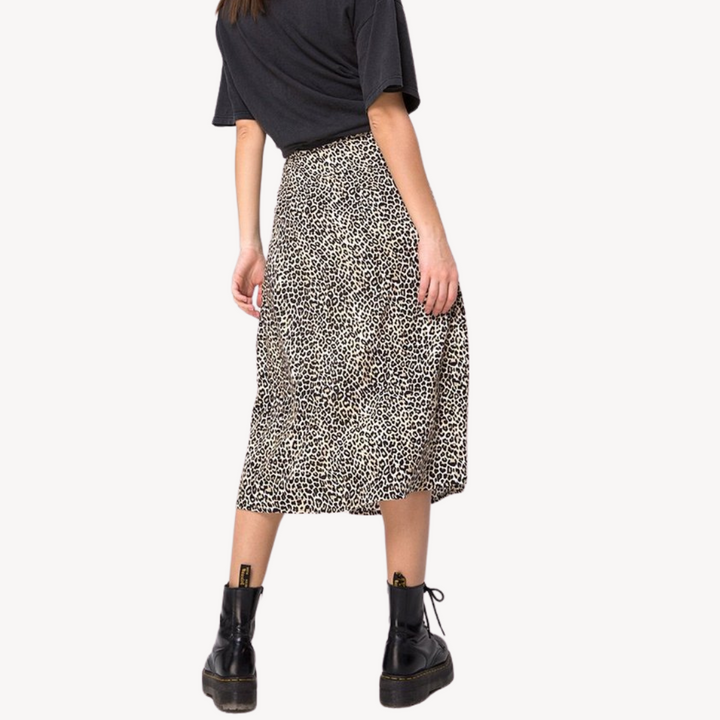 Stilla | Damen Trykt Satin Midi Nederdel