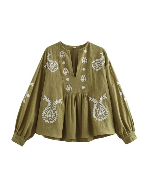 Stilla | Bluse med lanternærmer og broderi