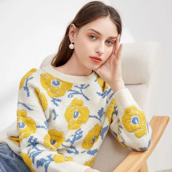 Stilla | Blomstret Strikpullover