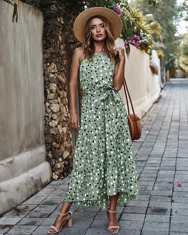 Stilla | Polka Dot Ærmeløs Lang Kjole