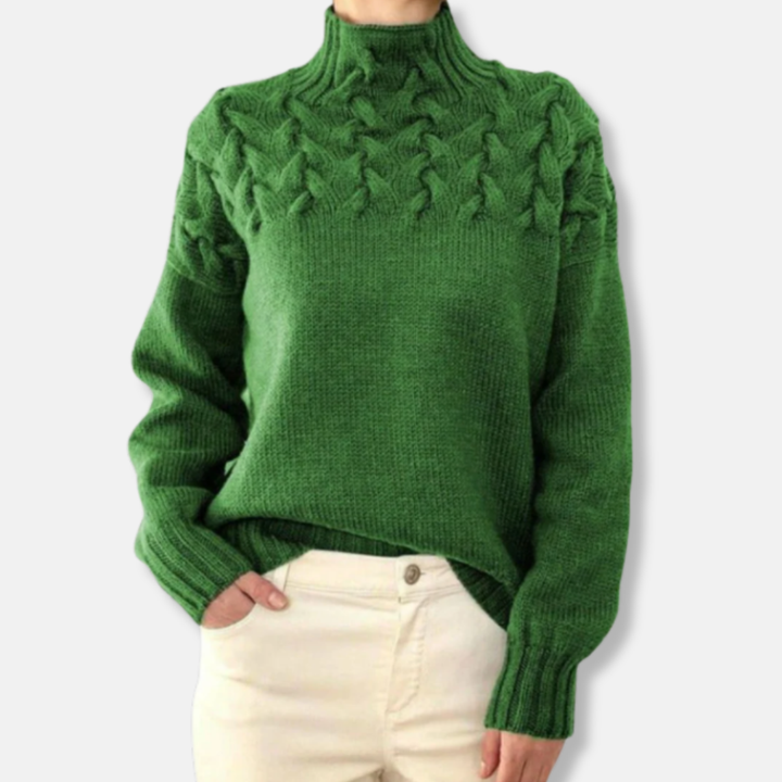 Stilla | Uld Høj Hals Sweater Kabelstrik Afslappet Pasform Sweater