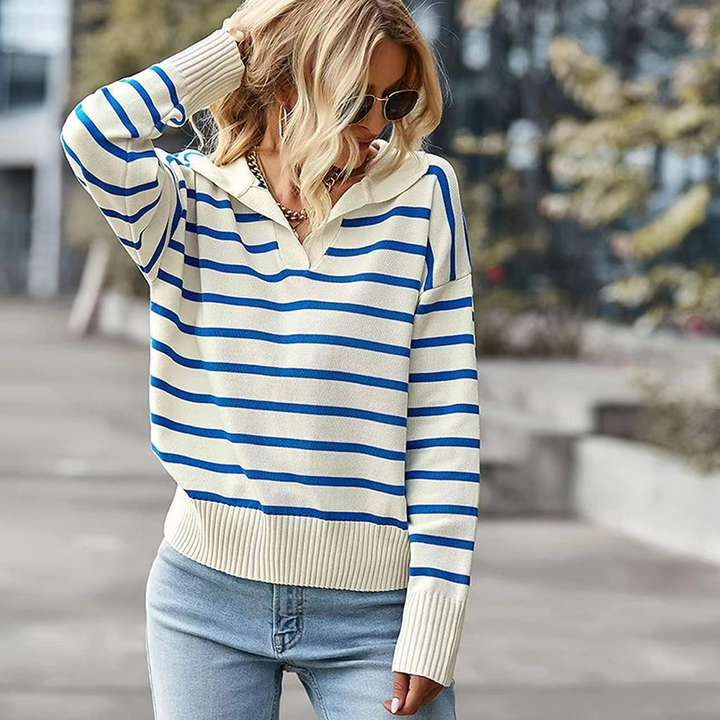Stilla | Casual Stribet Bluse Med Bred Udsparing