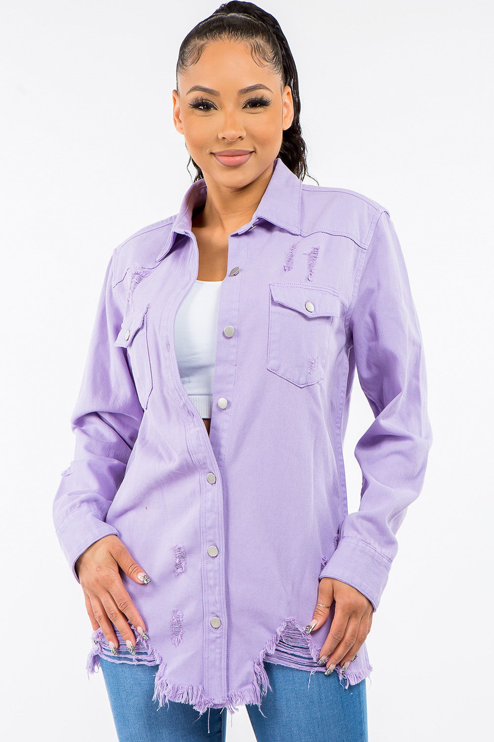 Stilla | Bazi Frayed Hem Distressed Denim Jakke