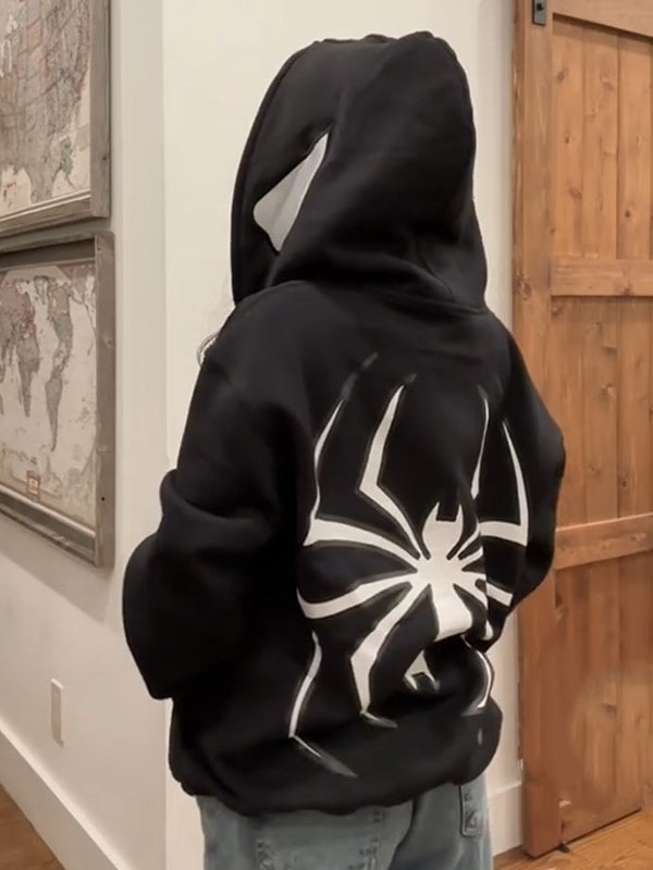 Stilla | Hoodie med Lynlås og Edderkoppemønster