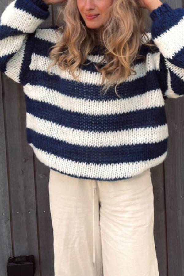 Stilla | Pullover i stribet bomulds candy i marineblå